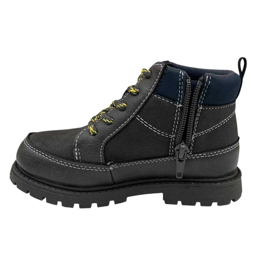 Carter's Little Boy's Trail Hiking Ankle Boots Size 11 Gray Navy Blue Side Zip